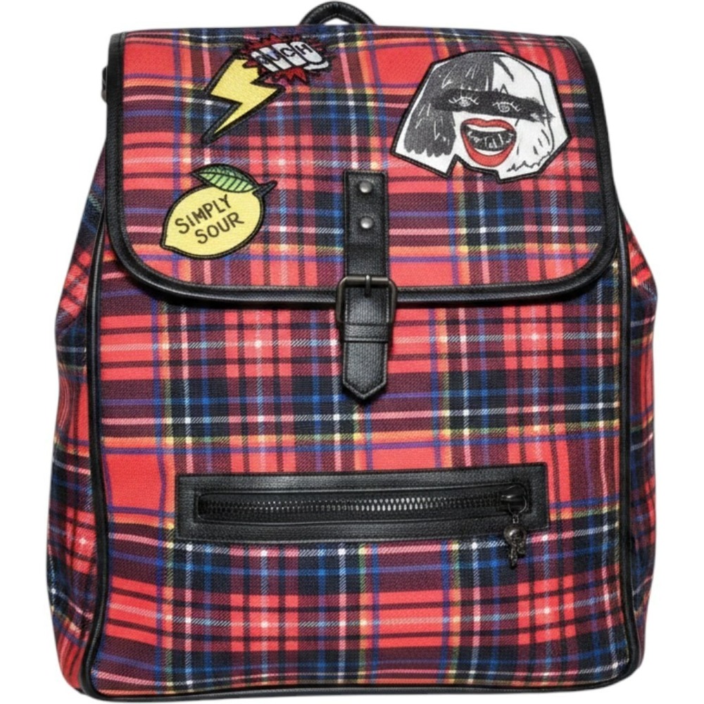 Disney Cruella De Vil Full Size Red Plaid Backpack‎ Patches School Bag